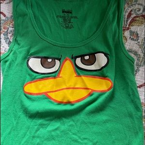 Unisex “Perry the Platypus” tank top worn once💚.
